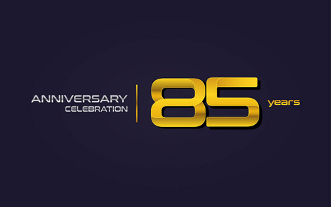 85周年纪念庆祝标志, 黄色, 向量例证在深紫色背景