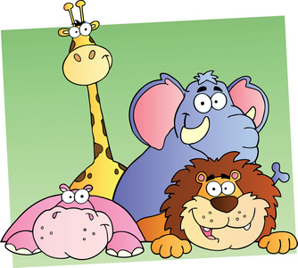 四个卡通丛林动物