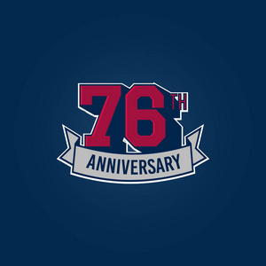 76年银色周年纪念庆祝标志以红色数字和丝带, 媒介例证在黑暗的背景