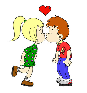 可爱的男孩和女孩接吻