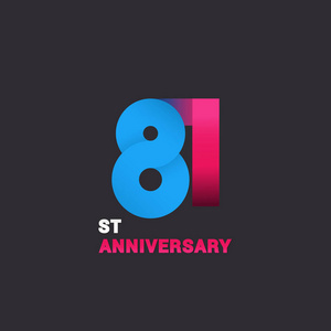 第八十一周年纪念标志庆祝, 蓝色和粉红色平面设计矢量图黑色背景