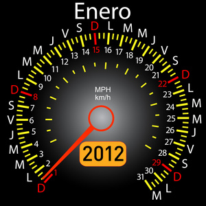2012年日历速度计车，西班牙语。 一月