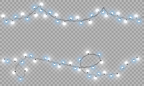 发光的圣诞灯孤立现实设计元素。花环，圣诞装饰灯效果