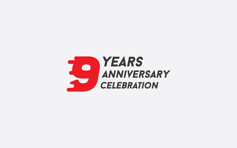 9周年纪念庆祝标识, 媒介例证以红色飞溅数字隔绝在白色背景