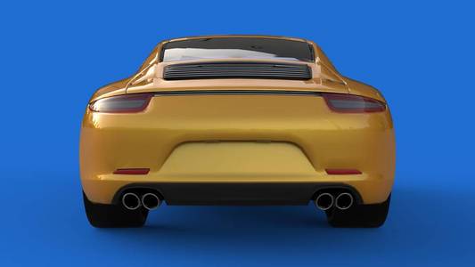 跑车蓝色背景的运动黄色汽车的形象。3d 插图
