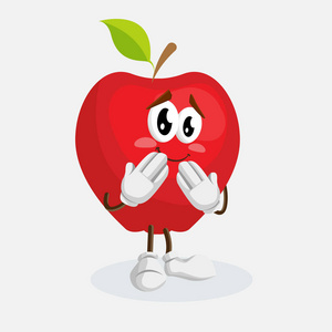 苹果的吉祥物红苹果吉祥物和背景羞愧的姿势与平面设计风格为您的徽标