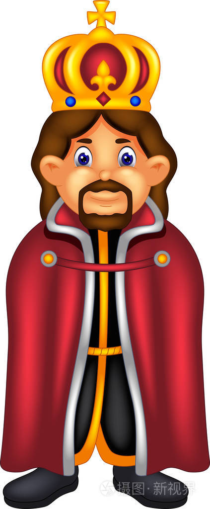 英俊的国王卡通站在微笑