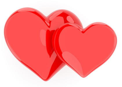 两颗心.爱.孤立在白色背景上的插图照片