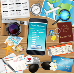 有许多旅行对象的在线航班预订应用程序