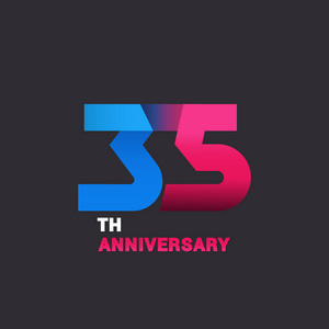第三十五周年纪念标志庆祝, 蓝色和粉红色平面设计矢量图黑色背景