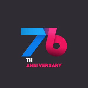 第七十六周年纪念标志庆祝, 蓝色和粉红色平面设计矢量图黑色背景