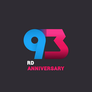 第九十三周年纪念标志庆祝, 蓝色和粉红色平面设计矢量图黑色背景