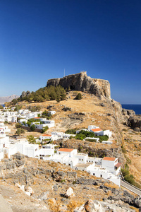 林多斯村和雅典卫城的全景图, 罗兹, 希腊
