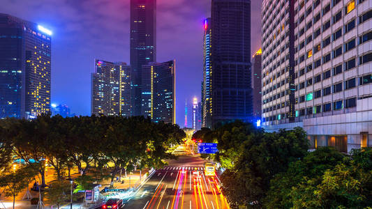 中国广州夜景交通与城市景观