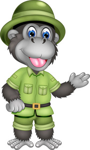 可爱的金刚卡通站在微笑和挥舞照片