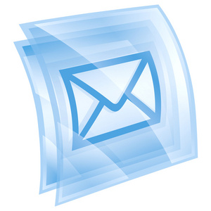 邮政信封图标蓝色方块隔离白色背景