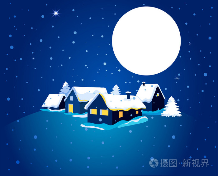 带夜城雪的圣诞卡