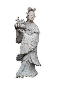 一个女人一壶上白色背景和剪辑的木制雕像