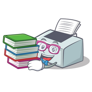学生与书打印机吉祥物卡通风格照片