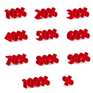 3d 红色数字以百分比销售符号设置
