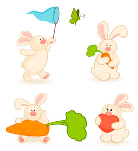 卡通小玩具兔子矢量集