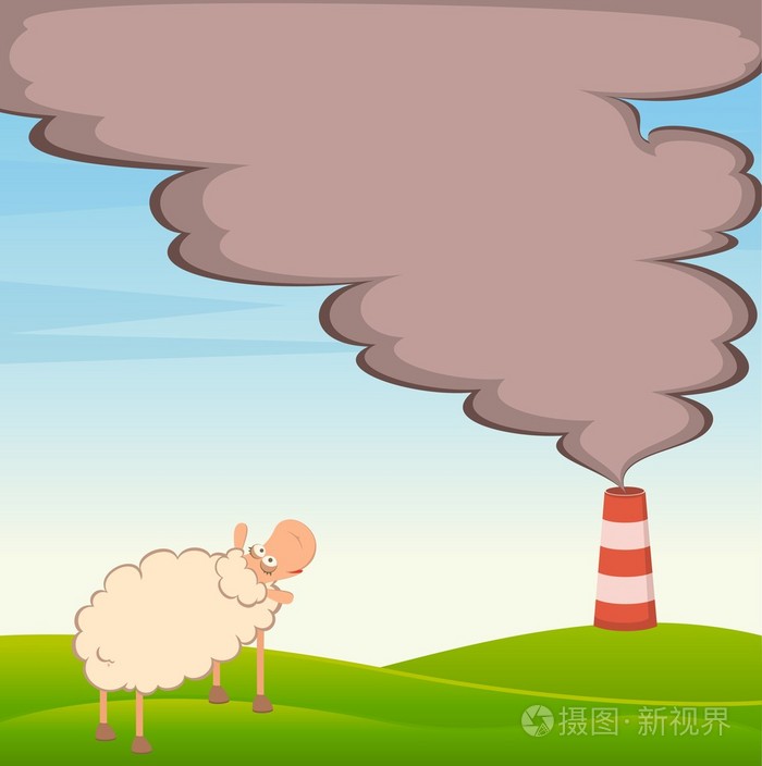 绵羊看起来像工厂，被毒污染了大气