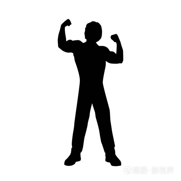 强的人显示他的肌肉剪影, 剪影设计, 隔绝在白色背景