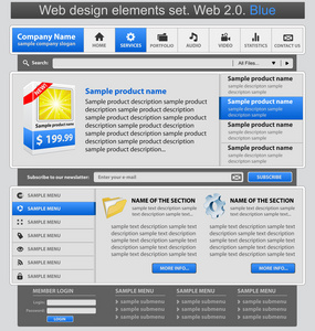 网页设计元素集蓝色。