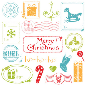 圣诞grunge邮票系列适合您的设计