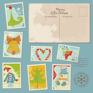 老式圣诞邮票及明信片
