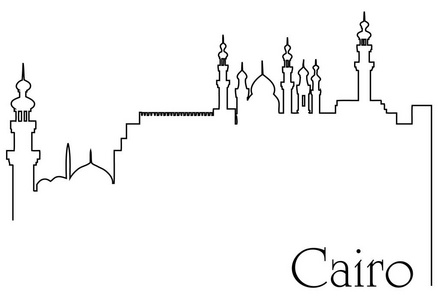 开罗城市一线画抽象背景与都市城市景观