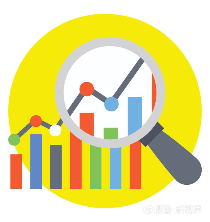放大镜下的条形图数据分析的概念平面图标