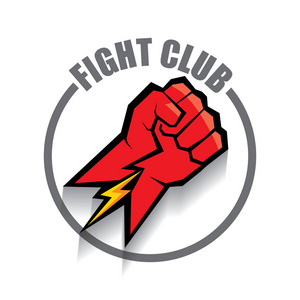 战斗俱乐部向量标志与红色人拳头在白色背景隔绝了.