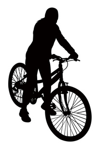 骑自行车的年轻女孩, 剪影矢量