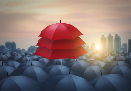 独特的概念, 领导, 独特, 红色伞之间的灰色伞