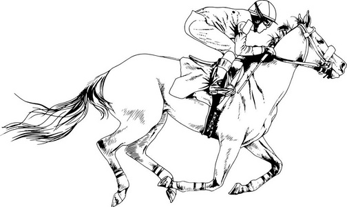 在飞奔的骏马用墨水的手绘,赛马会照片
