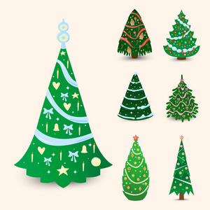 圣诞树矢量饰品圣诞礼品设计节日庆典冬季派对植物