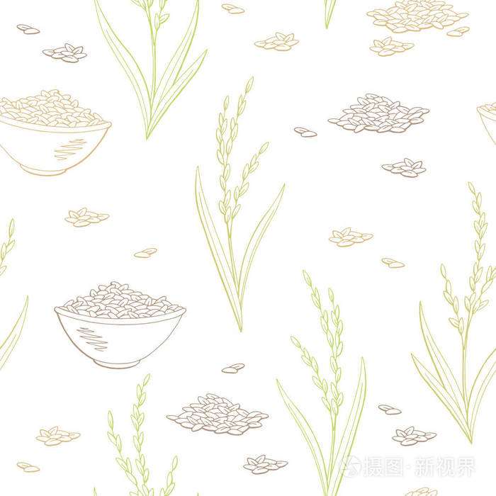 水稻植物图形色彩无缝图案示意图矢量