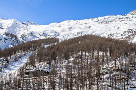 在瑞士山区的滑雪跑道在萨斯费