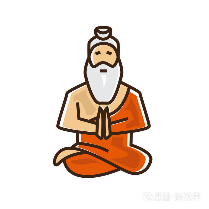 印度圣徒插图, 印度教圣人, 老人圣徒, 插图设计, 白色背景隔离