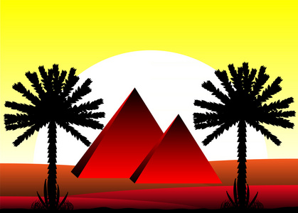日落时有埃及金字塔的撒哈拉沙漠