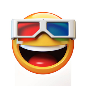 表情与3d 眼镜隔离白色背景, 图释观看3d 电影, 3d 渲染照片