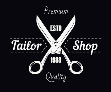 裁缝室和时装服装裁缝设计师沙龙矢量图标缝制裁缝剪刀和螺纹针黑色