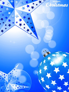 蓝色圣诞节背景与星和摆设
