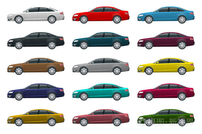 侧视图的商务轿车车辆模板矢量分离白色变化中一次单击的颜色.