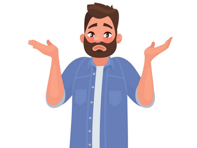 那人耸耸肩, 摊开双手.矢量插图照片