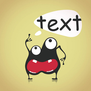 滑稽的黑妖怪与情感和闲谈云彩在黄色背景, 卡通例证照片