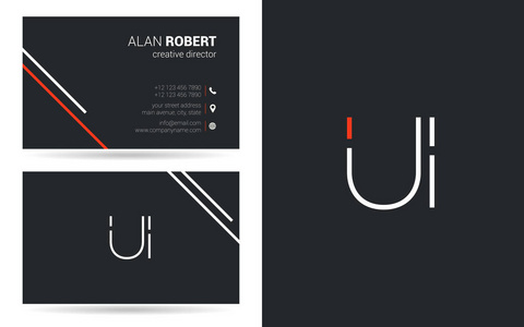 ui 笔画徽标设计和名片模板, 矢量插图