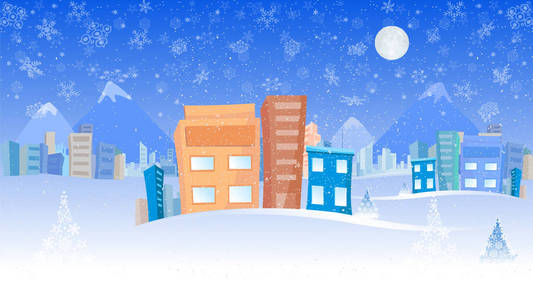 冬季背景, 城市背景, 雪花, 建筑物, 地平线