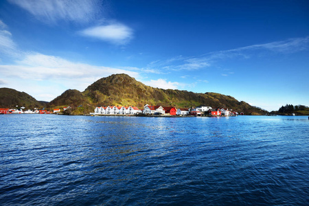 传统挪威村庄在峡湾
